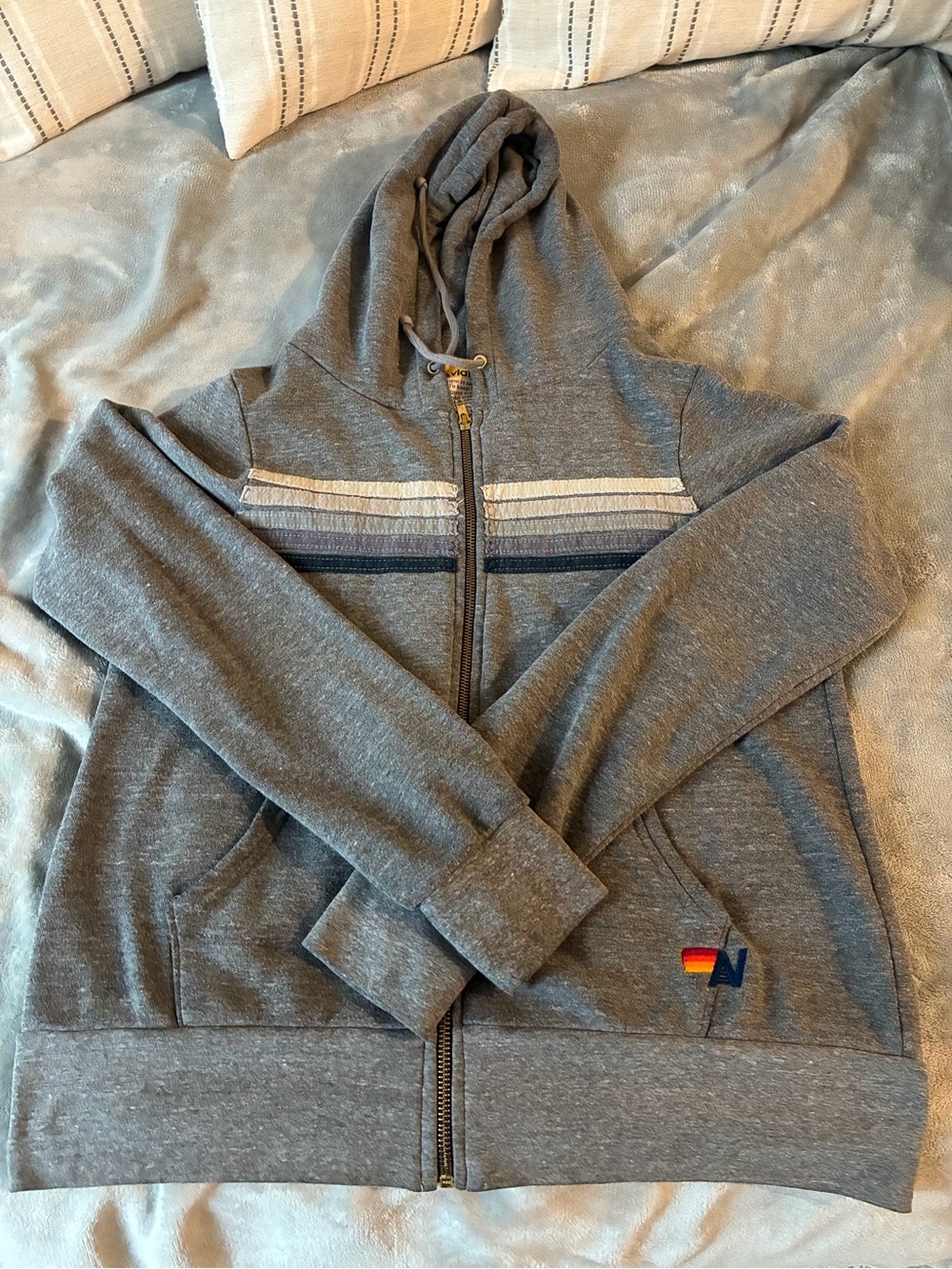 Aviator Nation Grey Zip-Up Hooded Sweatershirt